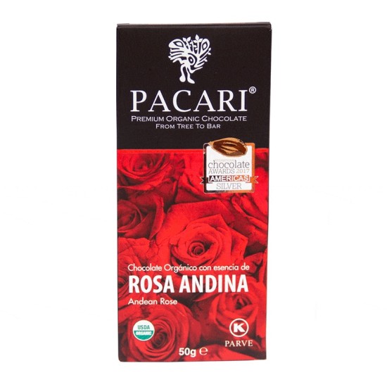 Chocolate con Rosa Andina, 60% Cacao, 50 grs (Caja de 10 barras)